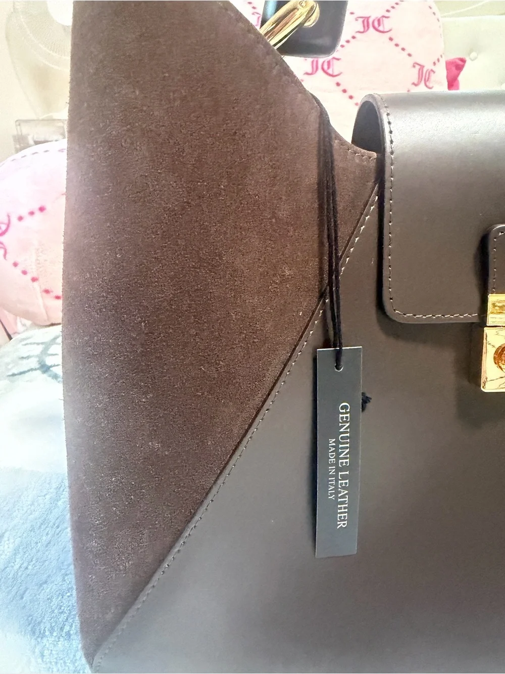 Claudia Brown Leather & Suede Top-Handle Satchel/Crossbody